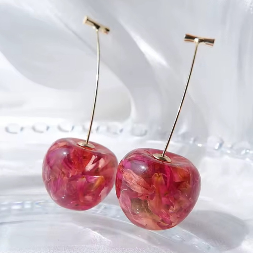 Pink and Gold Cherry Earrings